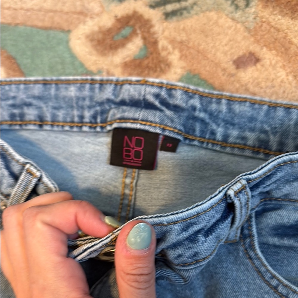 NOBO Blue Flare Wide Leg Jeans Distressed - Picture 2 of 3